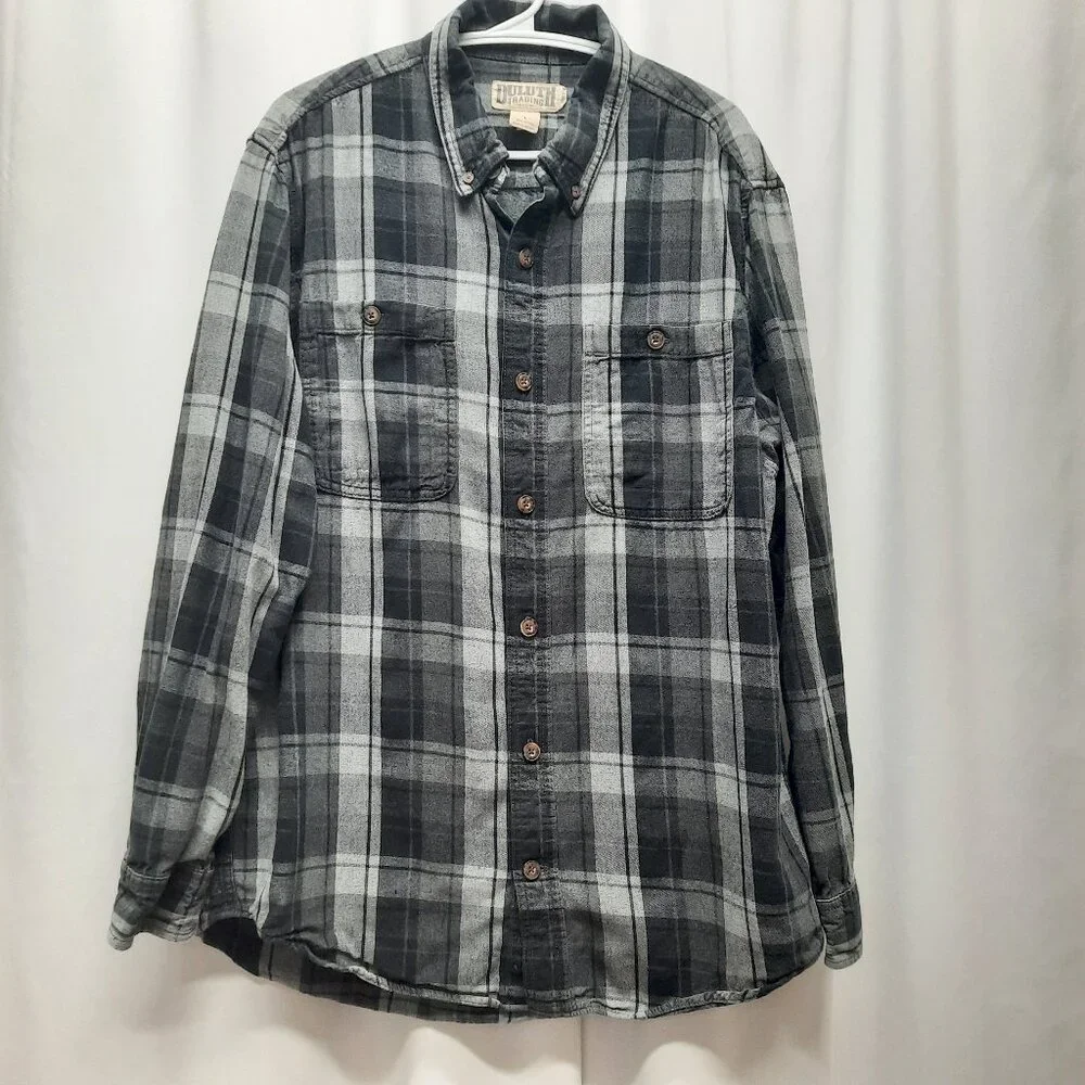 Duluth Trading Co Men's Large Slim Fit Flannel Shirt Gray Plaid 100% Cotton - Picture 1 of 8